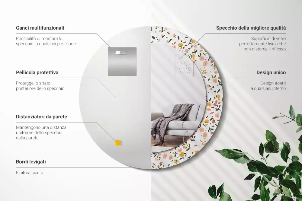 Lustro z drukowaną ramką w motywem małych kwiatków