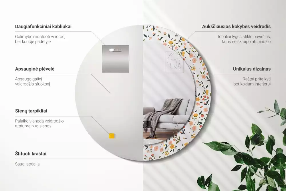 Lustro z drukowaną ramką w motywem małych kwiatków