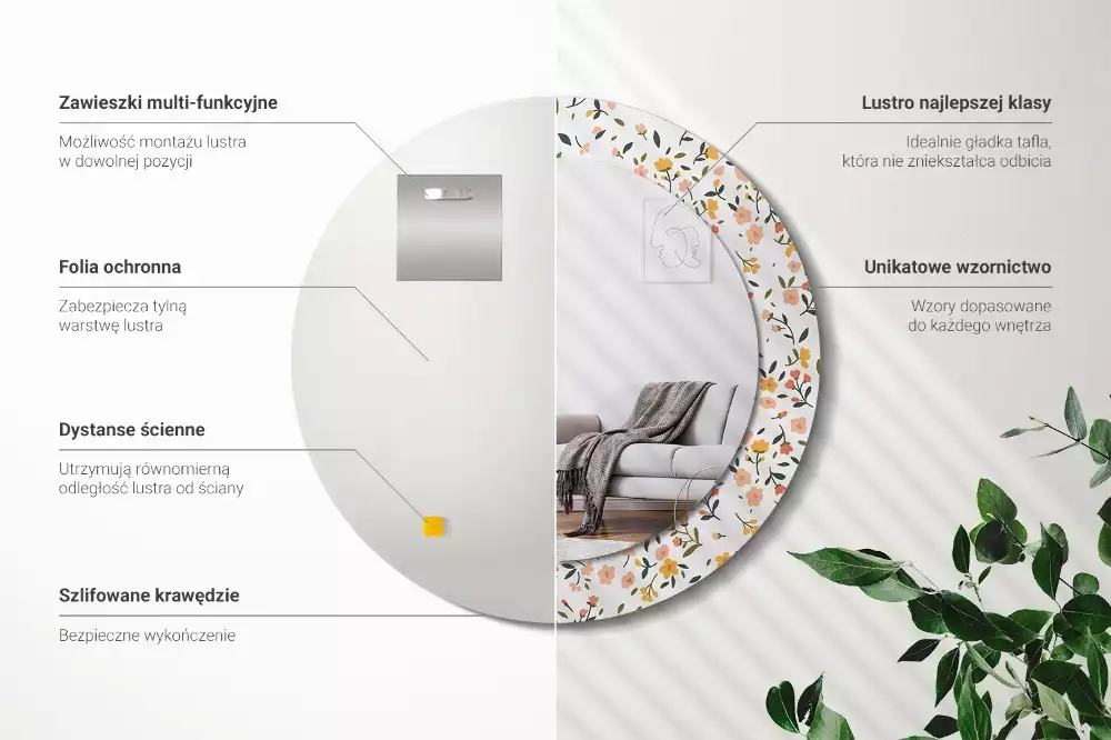 Lustro z drukowaną ramką w motywem małych kwiatków