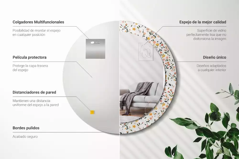 Lustro z drukowaną ramką w motywem małych kwiatków