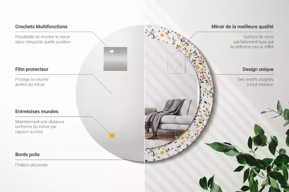 Lustro z drukowaną ramką w motywem małych kwiatków