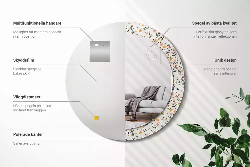 Lustro z drukowaną ramką w motywem małych kwiatków