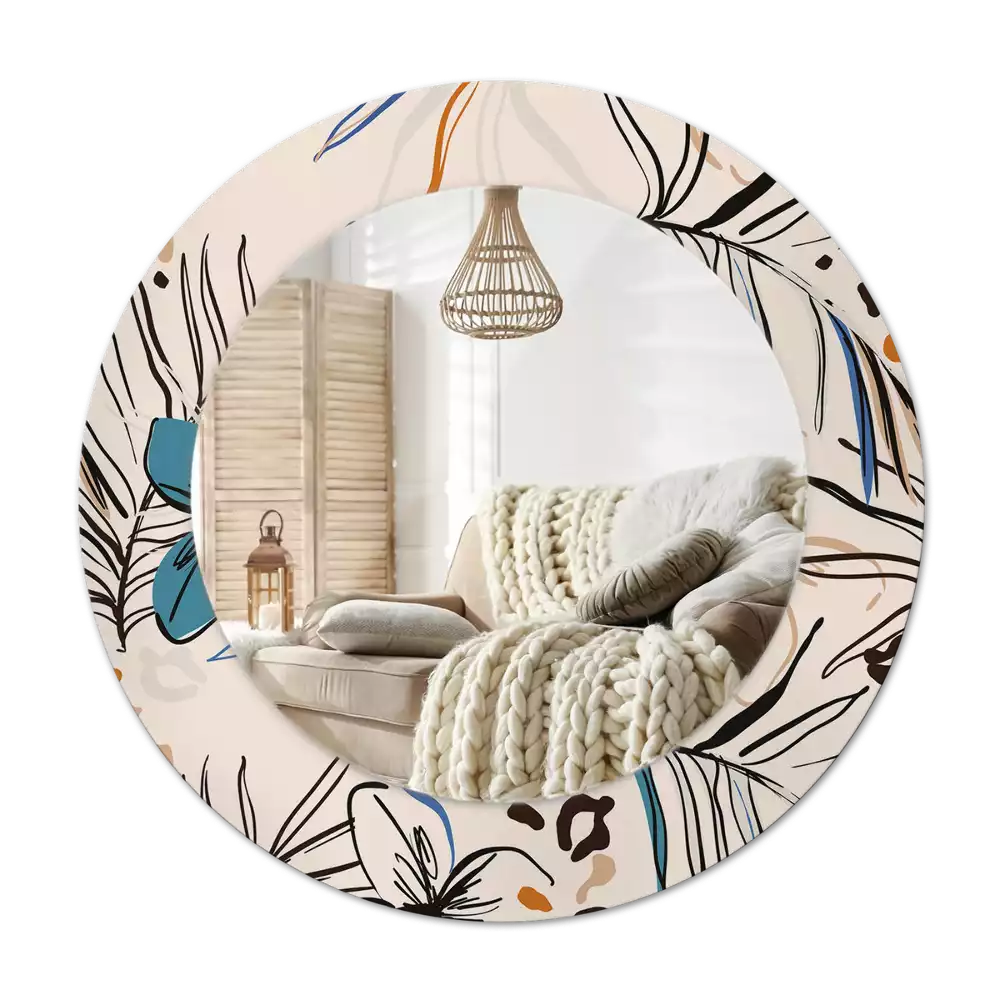 Lustro ścienne dekoracyjne okrągłe z motywem kwiatów i wzorem dżungli