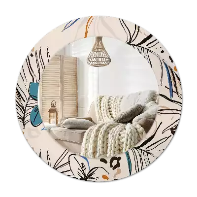 Lustro ścienne dekoracyjne okrągłe z motywem kwiatów i wzorem dżungli