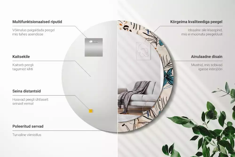 Lustro ścienne dekoracyjne okrągłe z motywem kwiatów i wzorem dżungli