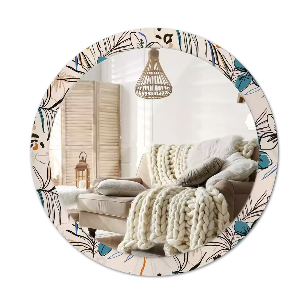 Lustro ścienne dekoracyjne okrągłe z motywem kwiatów i wzorem dżungli