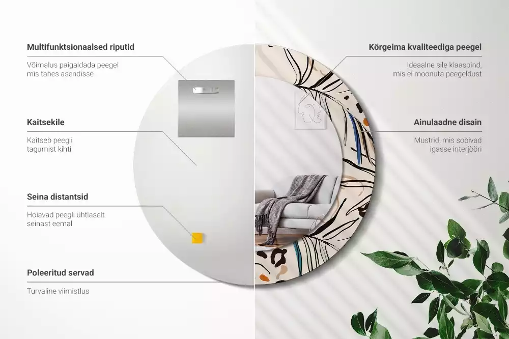 Lustro ścienne dekoracyjne okrągłe z motywem kwiatów i wzorem dżungli