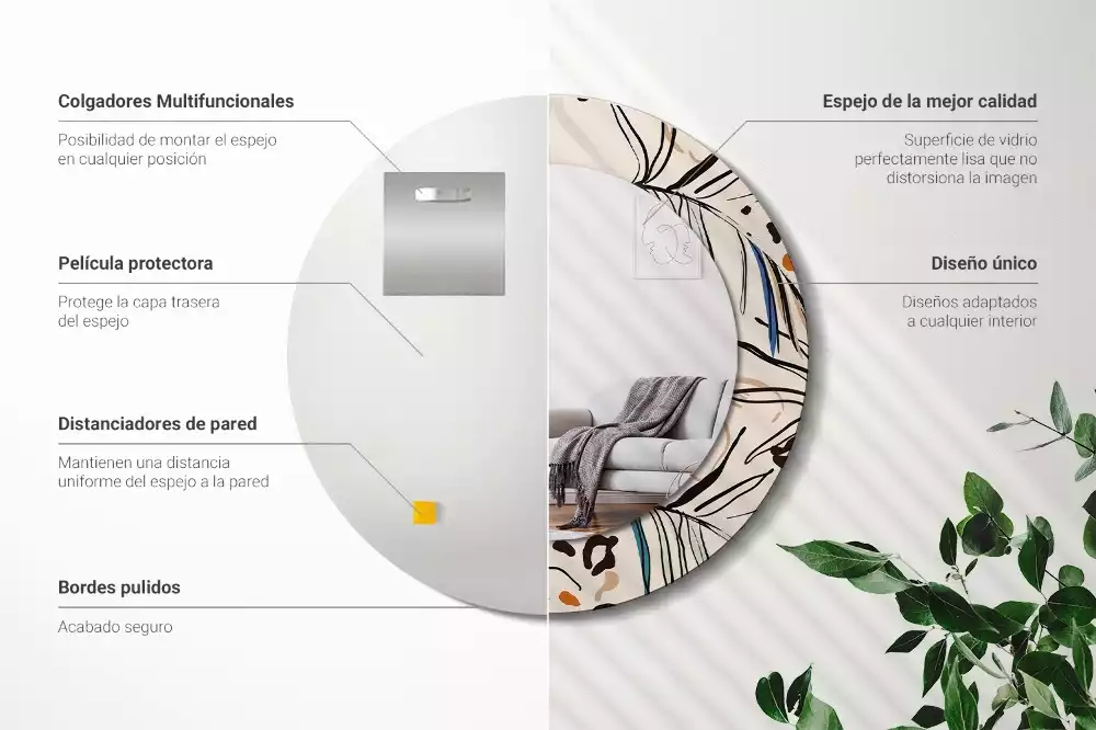 Lustro ścienne dekoracyjne okrągłe z motywem kwiatów i wzorem dżungli