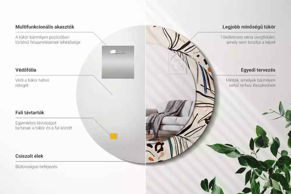 Lustro ścienne dekoracyjne okrągłe z motywem kwiatów i wzorem dżungli