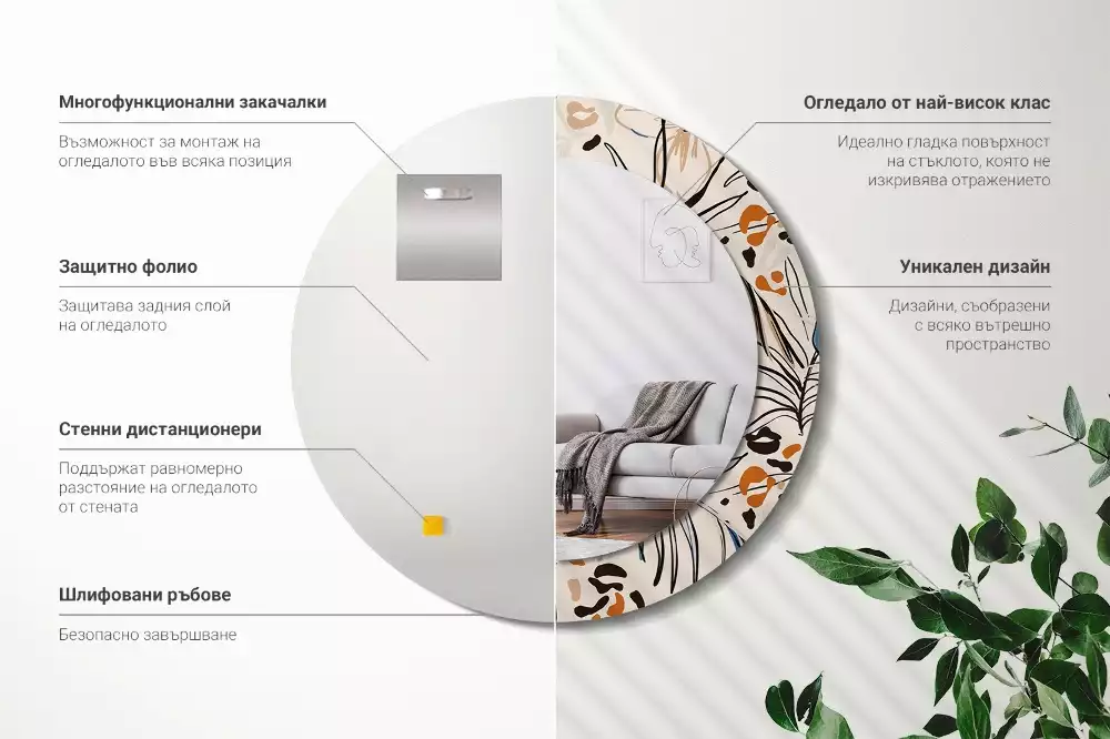 Lustro ścienne dekoracyjne okrągłe z motywem kwiatów i wzorem dżungli