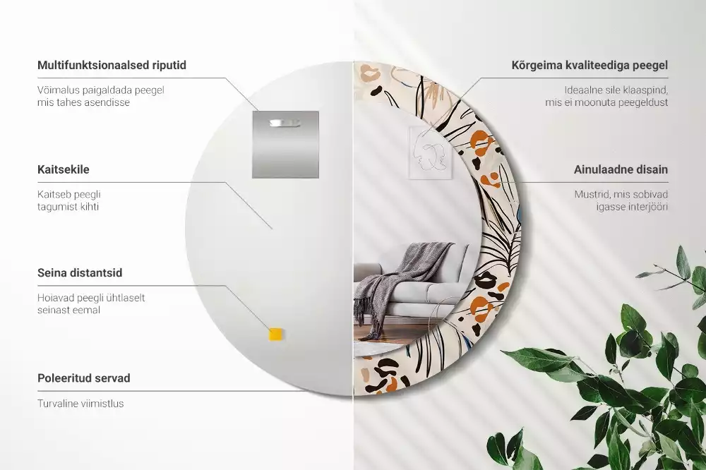 Lustro ścienne dekoracyjne okrągłe z motywem kwiatów i wzorem dżungli