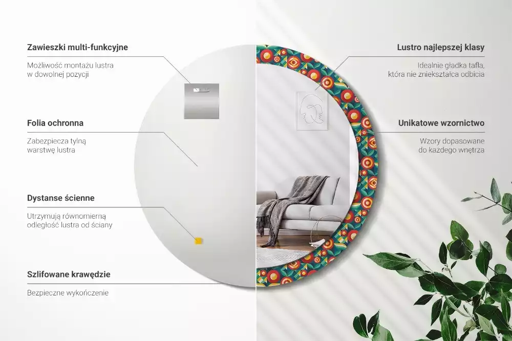 Lustro w ramie z nadrukiem z motywem geometrycznych owoców i liści