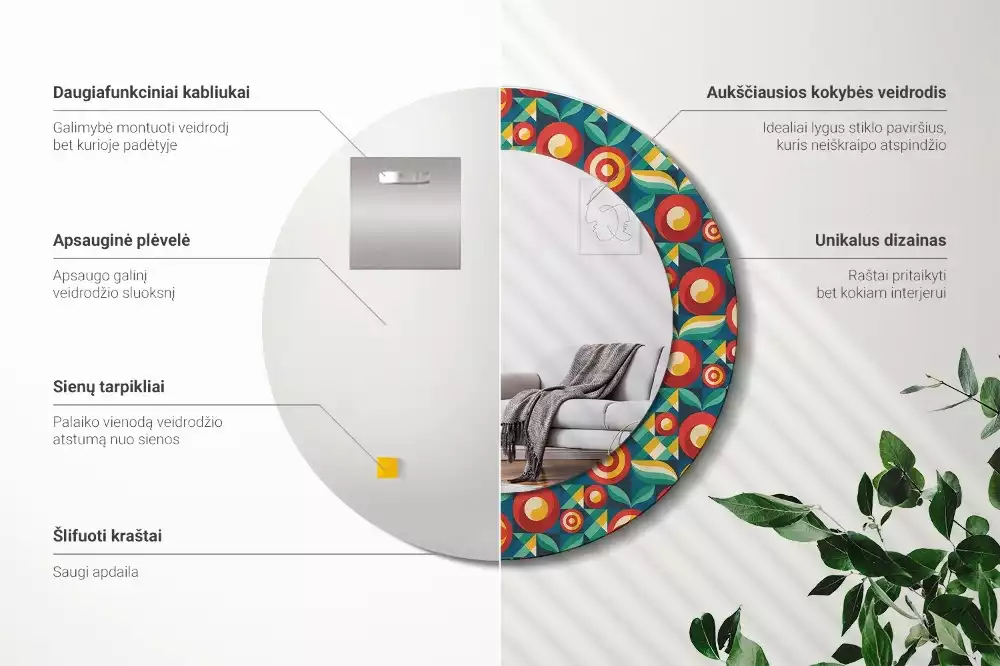 Lustro w ramie z nadrukiem z motywem geometrycznych owoców i liści