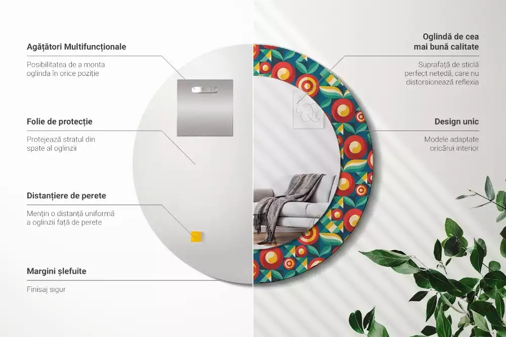 Lustro w ramie z nadrukiem z motywem geometrycznych owoców i liści