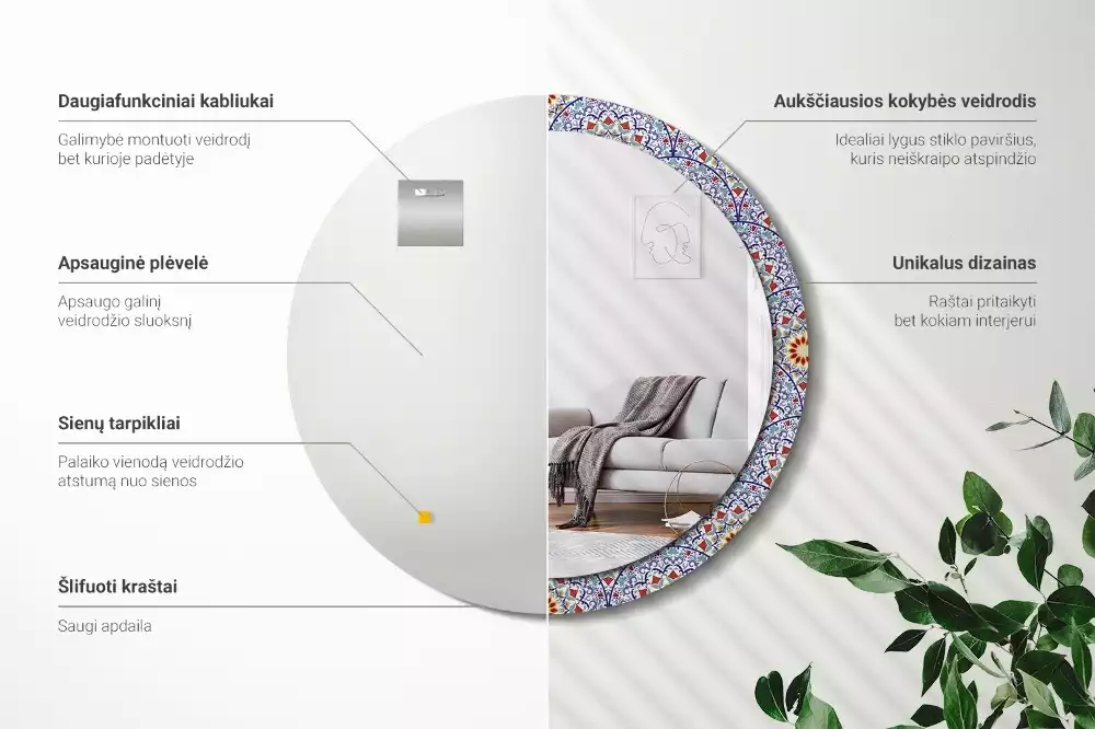 Lustro z drukowaną ramką z motywem orientalnej kompozycji