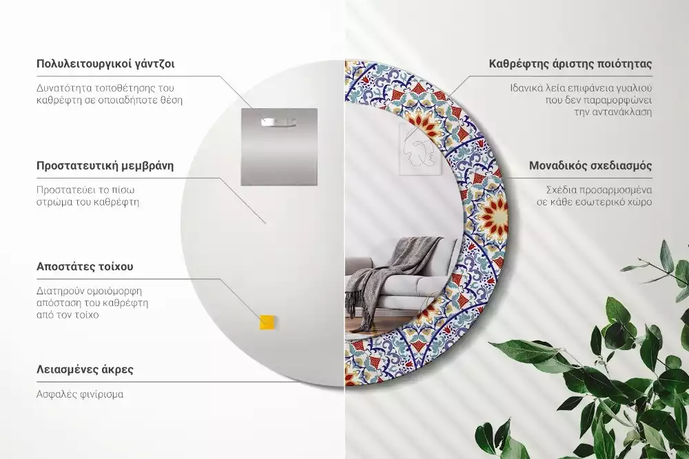 Lustro z drukowaną ramką z motywem orientalnej kompozycji