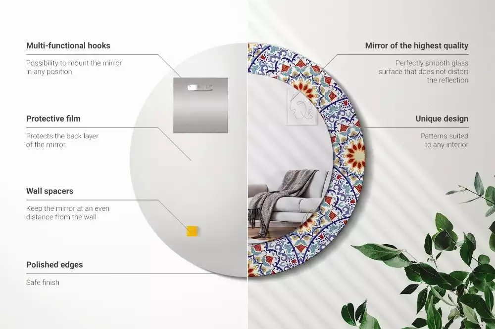 Lustro z drukowaną ramką z motywem orientalnej kompozycji