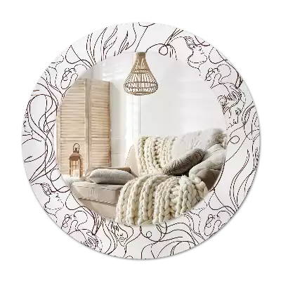 Lustro ścienne dekoracyjne w kształcie okręgu z motywem twarzy z linii