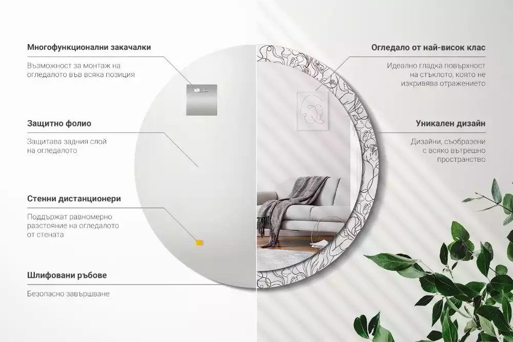 Lustro ścienne dekoracyjne w kształcie okręgu z motywem twarzy z linii