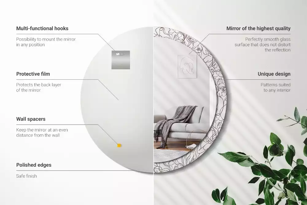 Lustro ścienne dekoracyjne w kształcie okręgu z motywem twarzy z linii