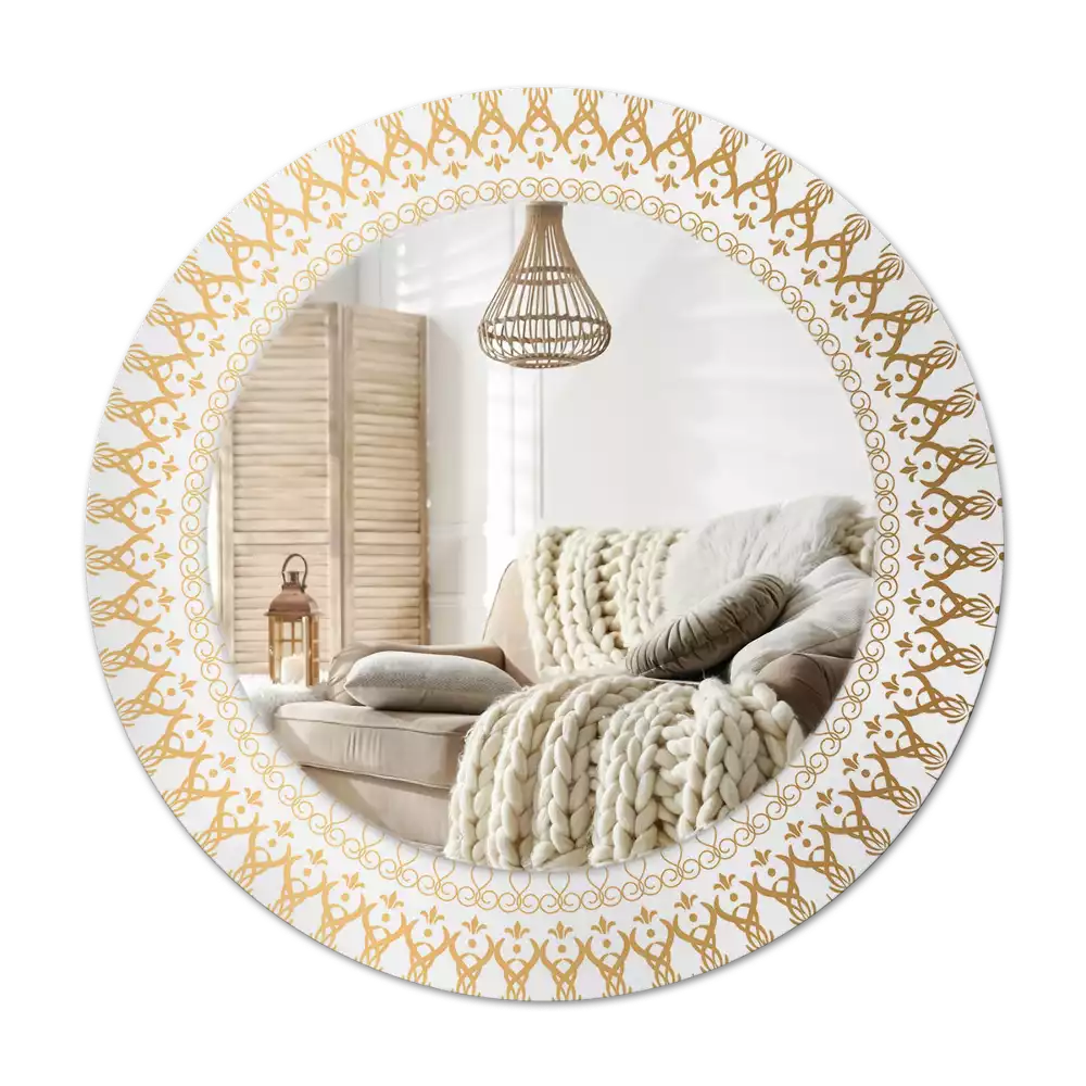 Lustro z ramą z nadrukiem i motywem indiańskiej mandali