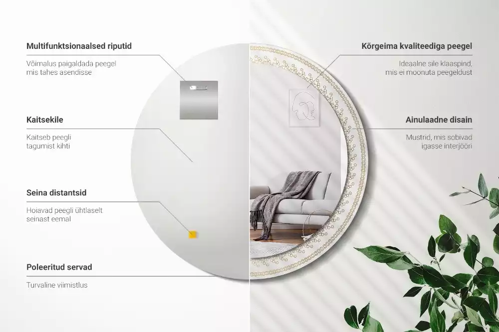 Lustro z ramą z nadrukiem i motywem indiańskiej mandali