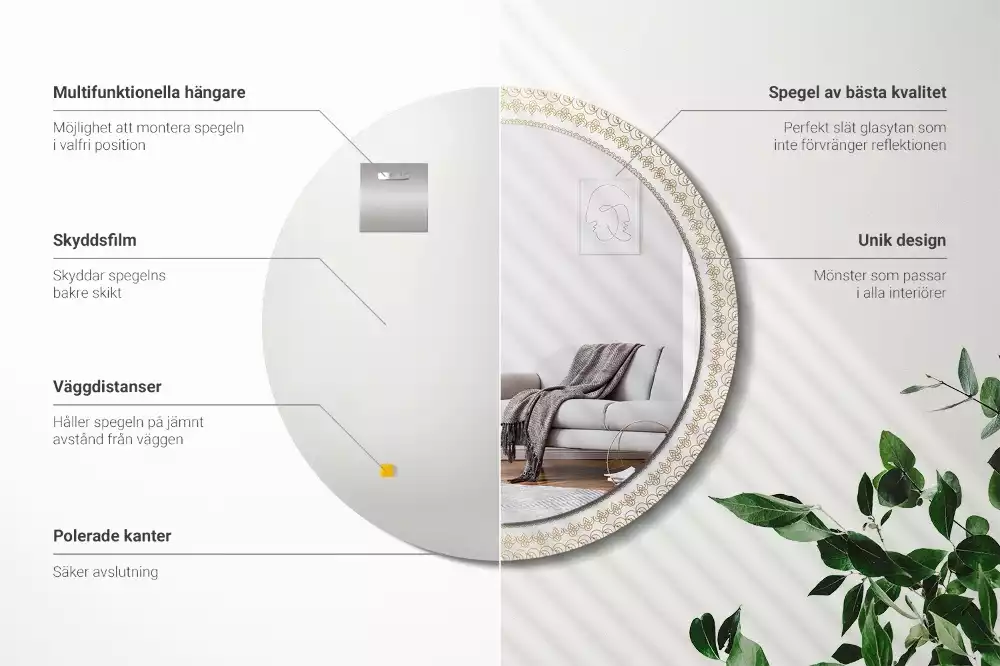 Lustro z ramą z nadrukiem i motywem indiańskiej mandali