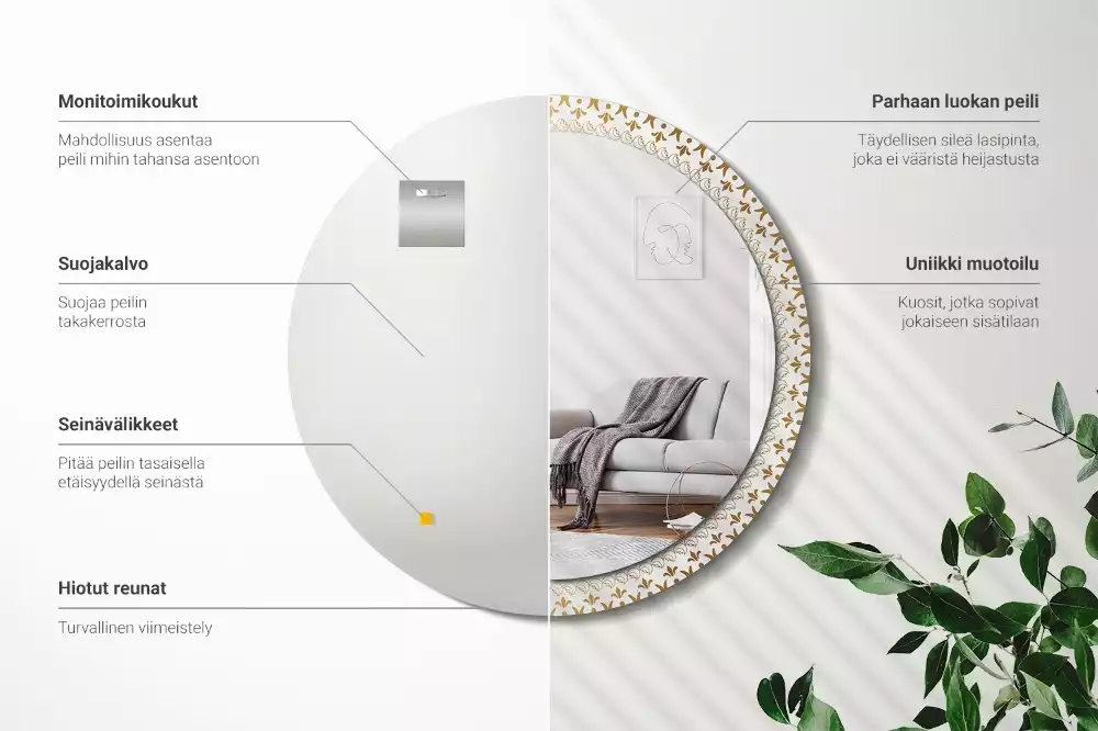 Lustro z ramą z nadrukiem i motywem indiańskiej mandali