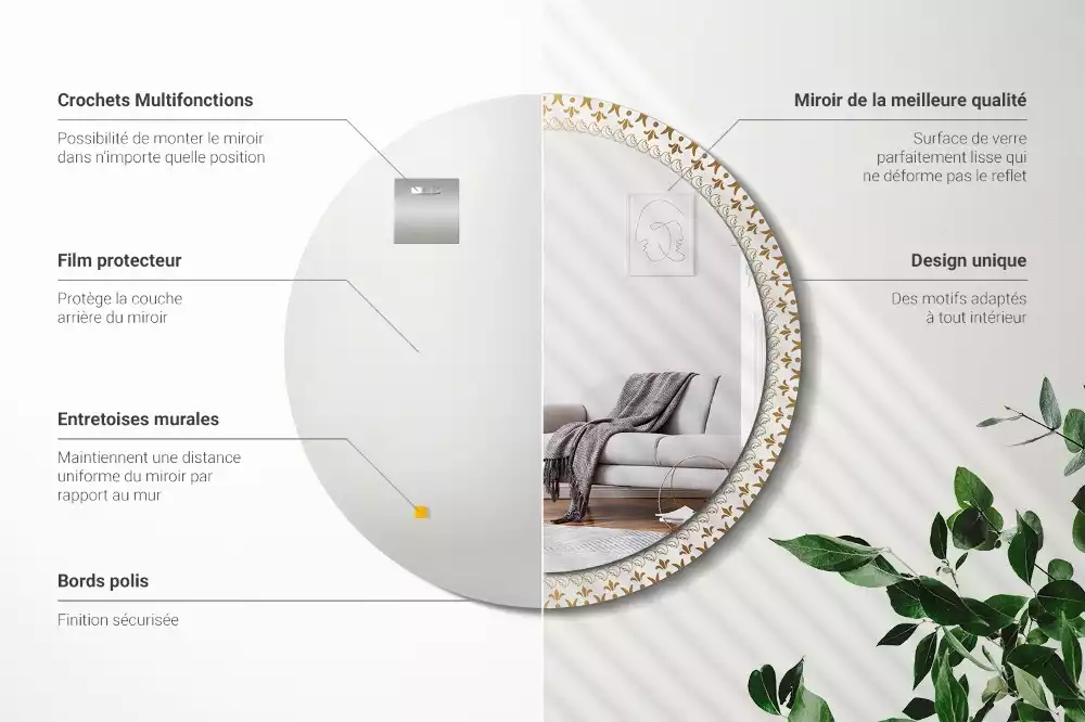 Lustro z ramą z nadrukiem i motywem indiańskiej mandali