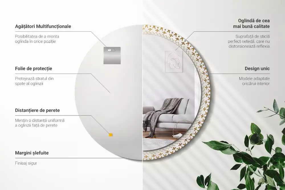 Lustro z ramą z nadrukiem i motywem indiańskiej mandali