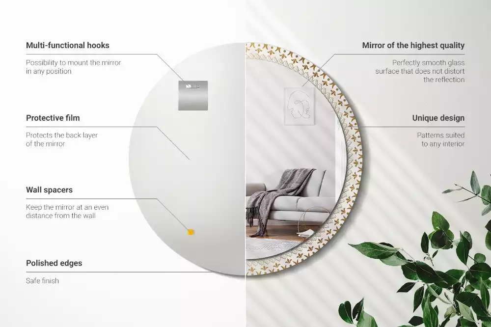 Lustro z ramą z nadrukiem i motywem indiańskiej mandali