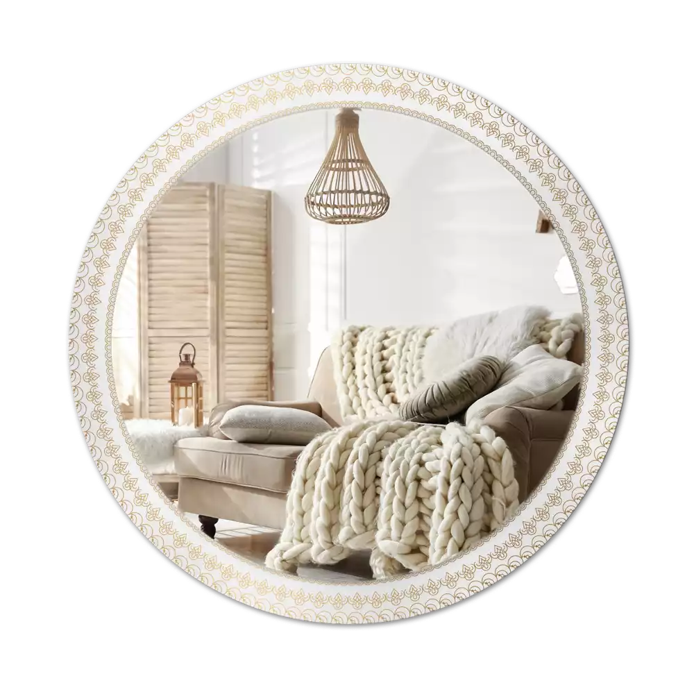 Lustro z ramą z nadrukiem i motywem indiańskiej mandali