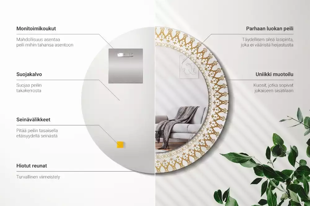 Lustro z ramą z nadrukiem i motywem indiańskiej mandali