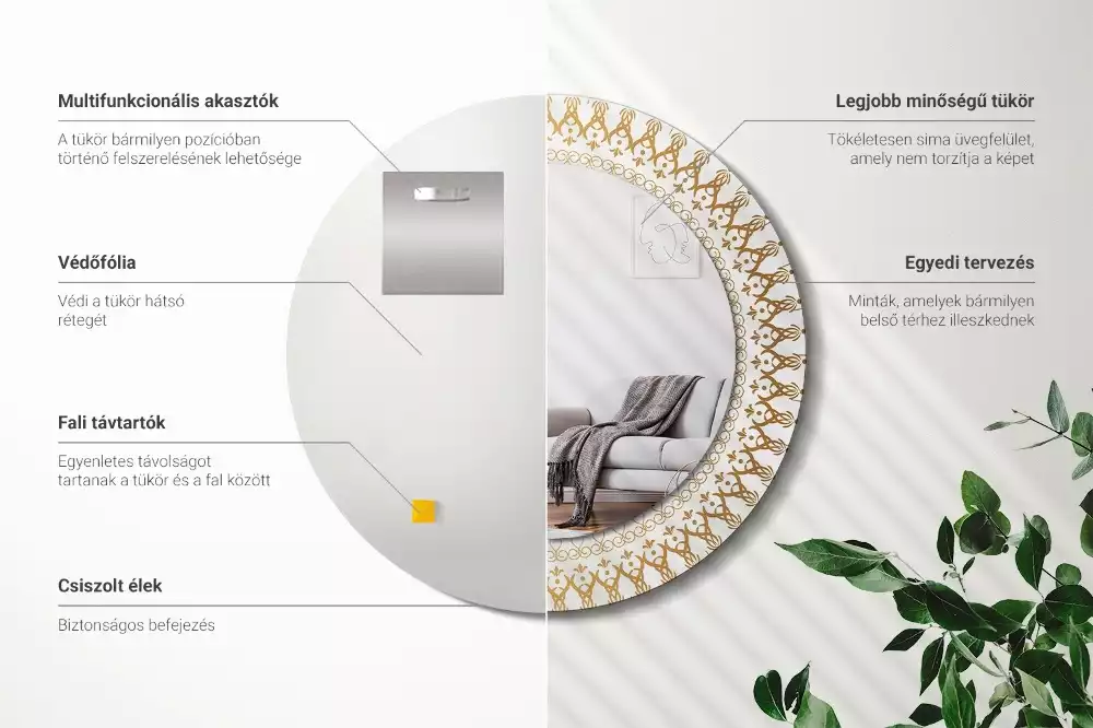 Lustro z ramą z nadrukiem i motywem indiańskiej mandali