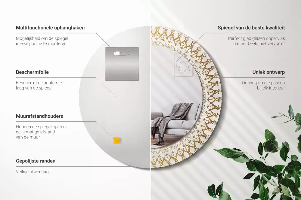 Lustro z ramą z nadrukiem i motywem indiańskiej mandali