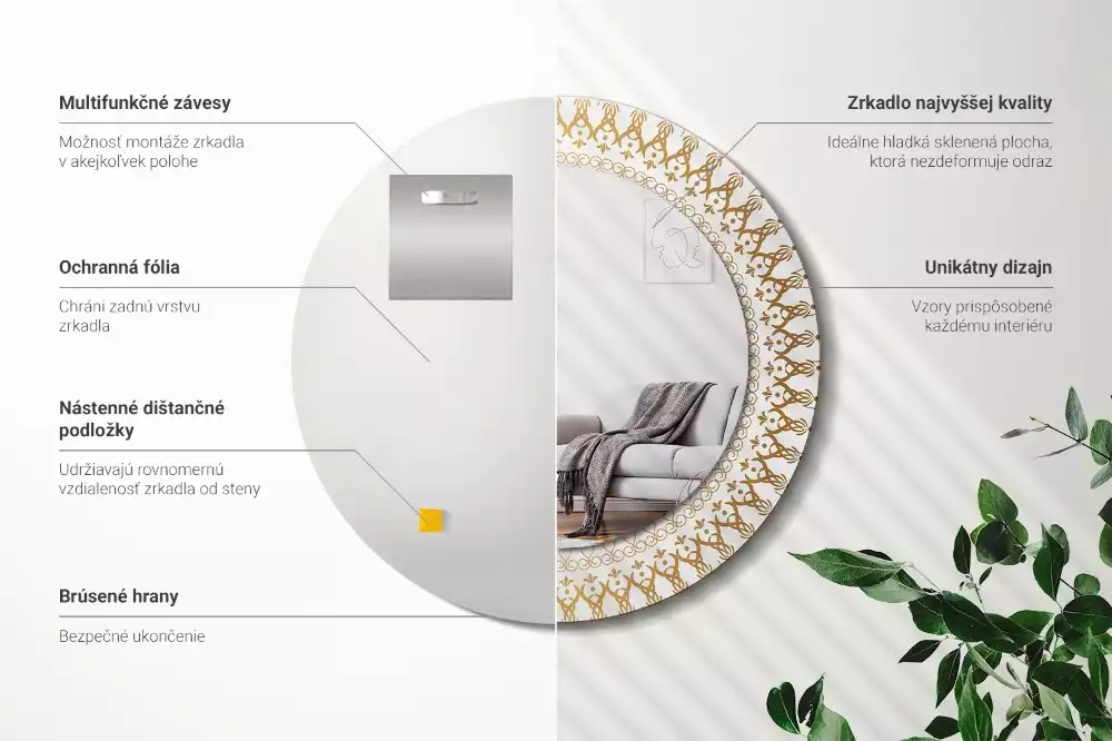 Lustro z ramą z nadrukiem i motywem indiańskiej mandali