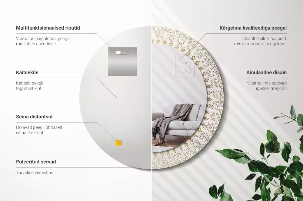 Lustro z ramą z nadrukiem i motywem indiańskiej mandali