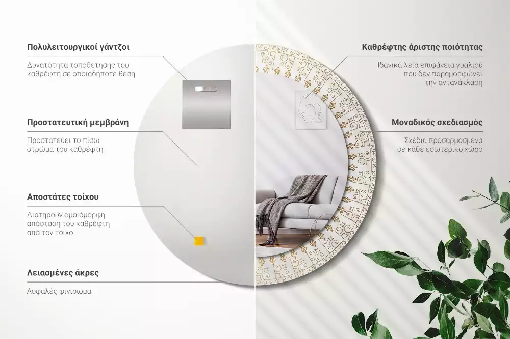 Lustro z ramą z nadrukiem i motywem indiańskiej mandali