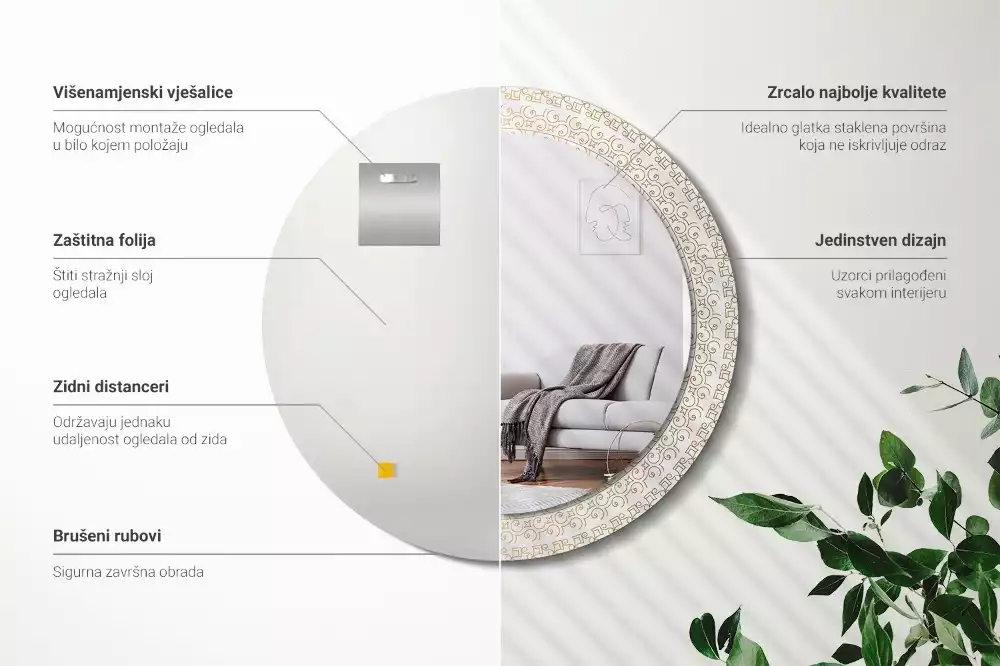 Lustro z ramą z nadrukiem i motywem indiańskiej mandali