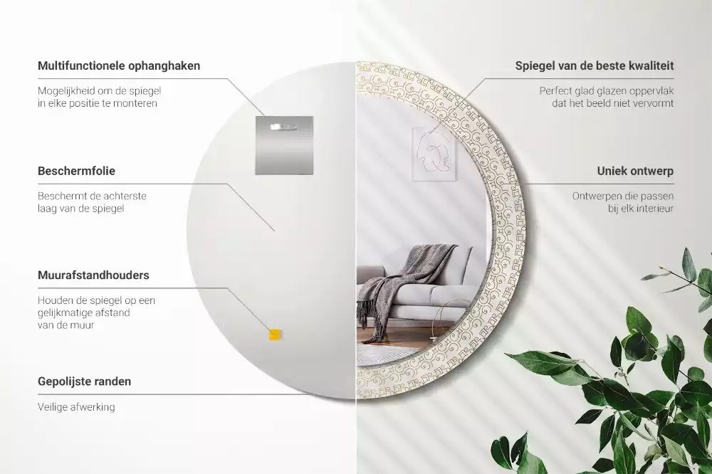 Lustro z ramą z nadrukiem i motywem indiańskiej mandali