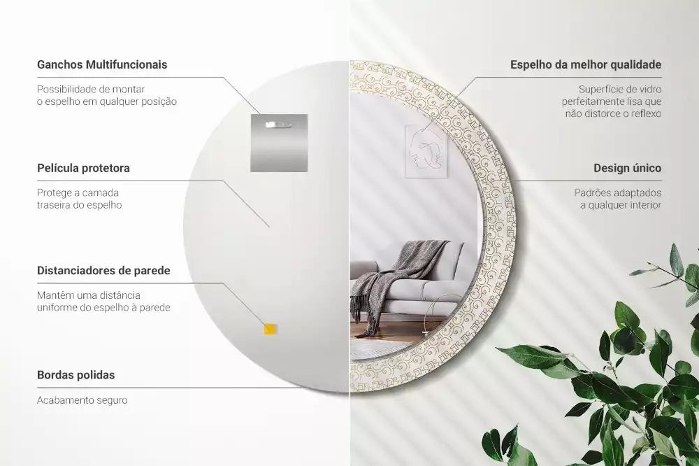 Lustro z ramą z nadrukiem i motywem indiańskiej mandali