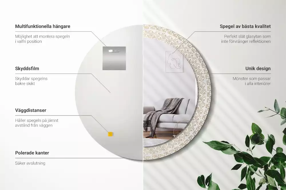 Lustro z ramą z nadrukiem i motywem indiańskiej mandali