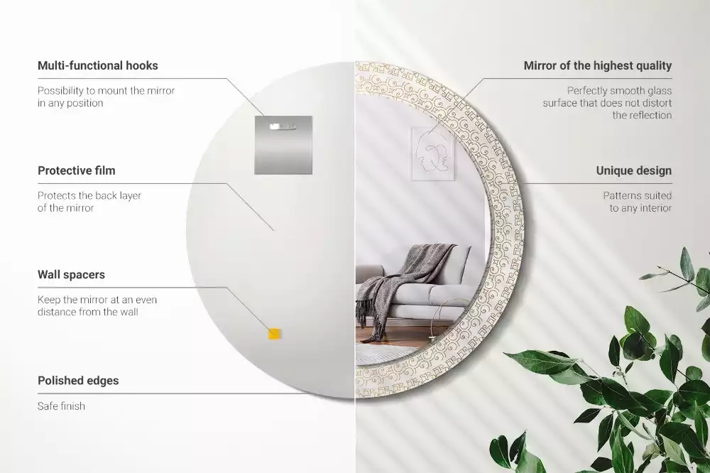 Lustro z ramą z nadrukiem i motywem indiańskiej mandali