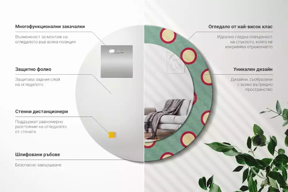 Lustro z drukowaną ramką w motywie kręgów i kropek