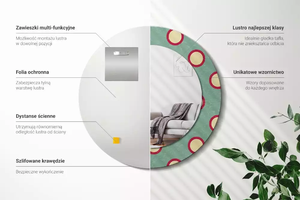 Lustro z drukowaną ramką w motywie kręgów i kropek