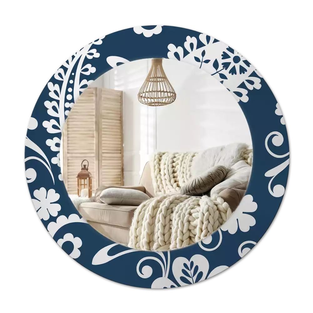 Lustro w okrągłej ramie z nadrukiem w stylu kompozycji paisley