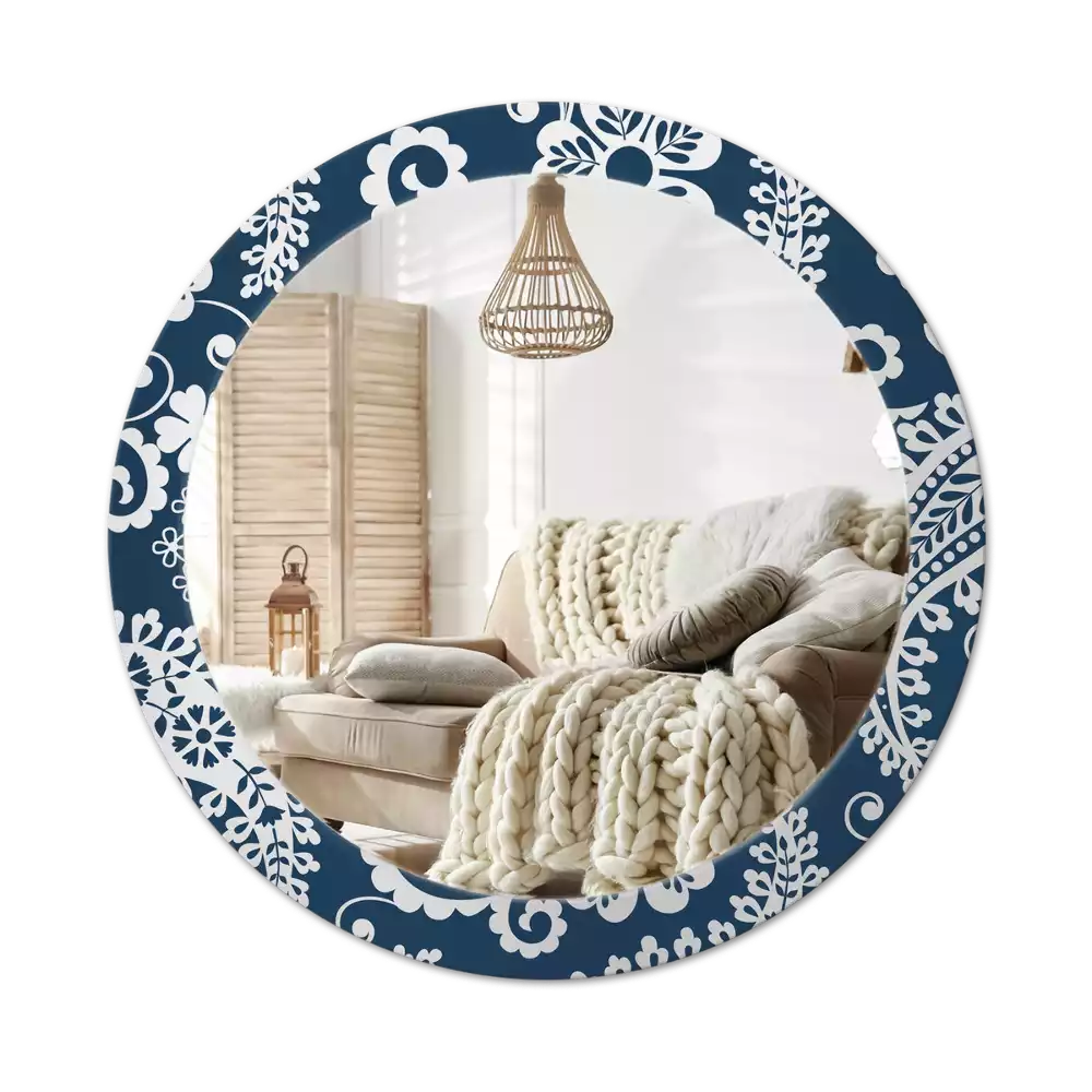 Lustro w okrągłej ramie z nadrukiem w stylu kompozycji paisley