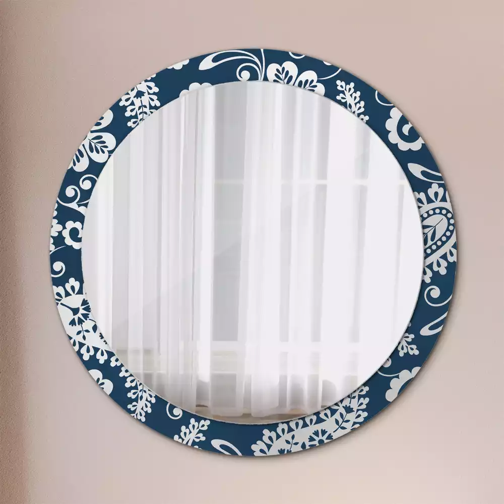 Lustro w okrągłej ramie z nadrukiem w stylu kompozycji paisley
