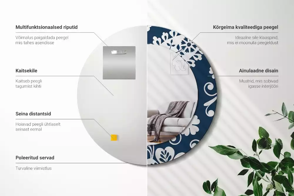 Lustro w okrągłej ramie z nadrukiem w stylu kompozycji paisley