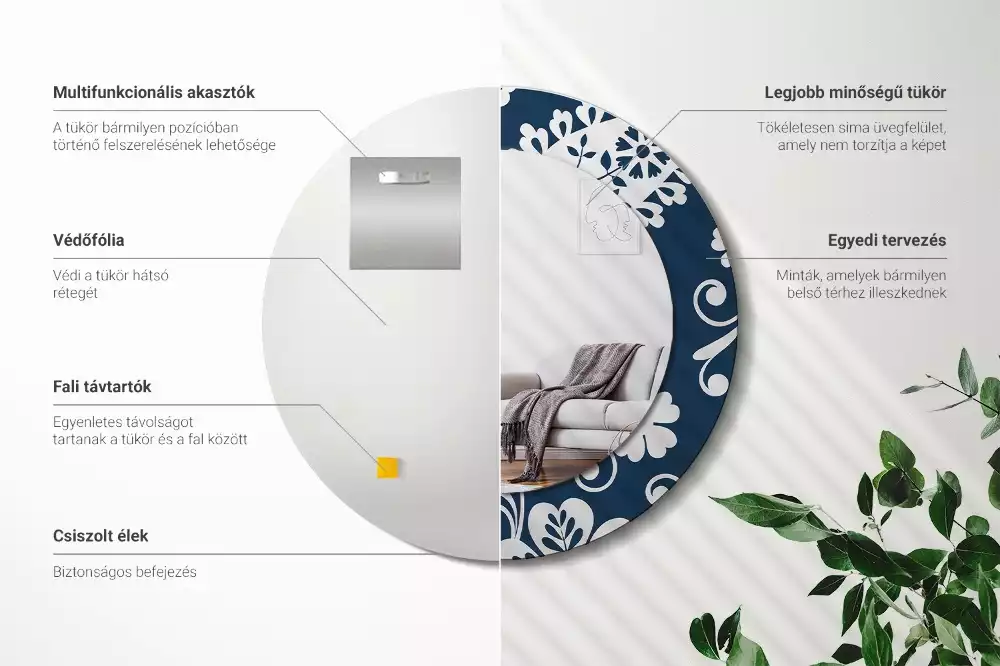 Lustro w okrągłej ramie z nadrukiem w stylu kompozycji paisley